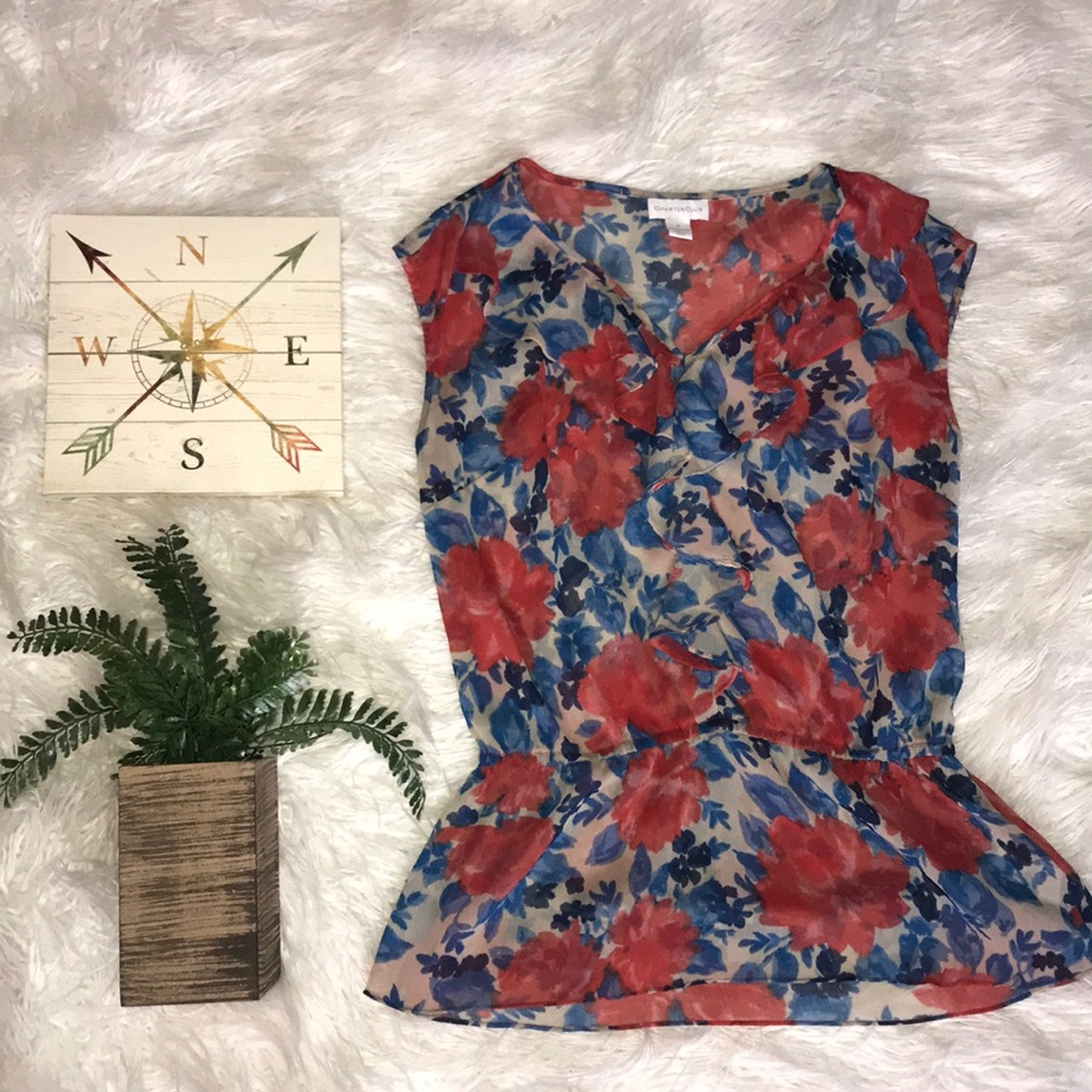 Charter Club Red and Blue Floral Blouse